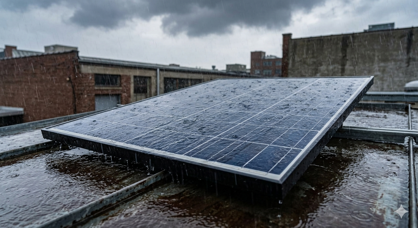 Fotovoltaico con la pioggia: la verità tecnica dietro i 110 volt che non produrrai mai in casa